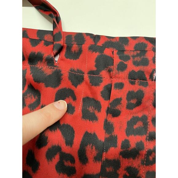 Good American Pajama Pants Large 3 Satin Drawstring Red Leopard Animal Stretch - Picture 11 of 16